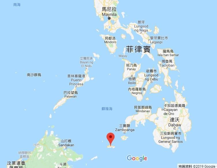 箭頭為菲律賓南部和魯鎮（Jolo）地理位置（圖／翻攝google地圖）