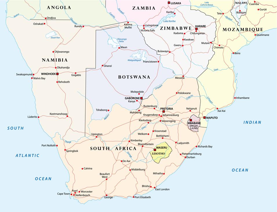 road map of Southern Africa 2