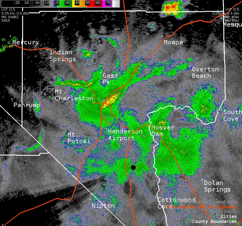 拉斯維加斯氣象局雷達圖顯示的蚱蜢分布狀況。(圖片來源：twitter@NWSVegas）