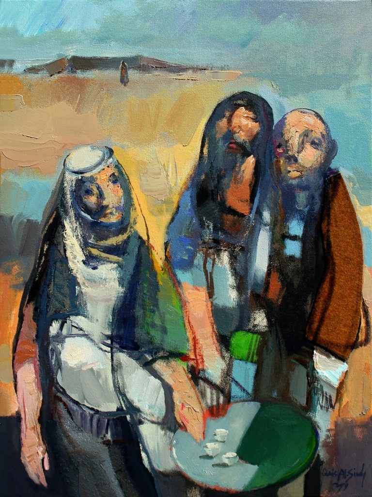 加州迦勒底基督教抽象派畫家蓋亞斯・辛迪有畫作──「歡迎陌生人」。（圖／Facebook@CARAVAN Arts)