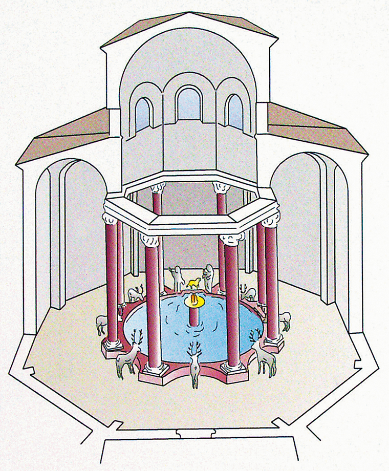 圖2：拉特朗洗禮池裝飾雕刻假想復原圖。 