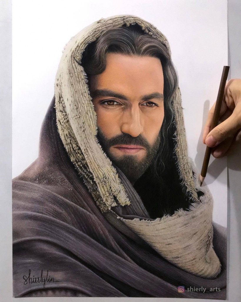 印尼基督徒畫家畫的《受難記》耶稣畫像。（圖／Facebook@Jim Caviezel）