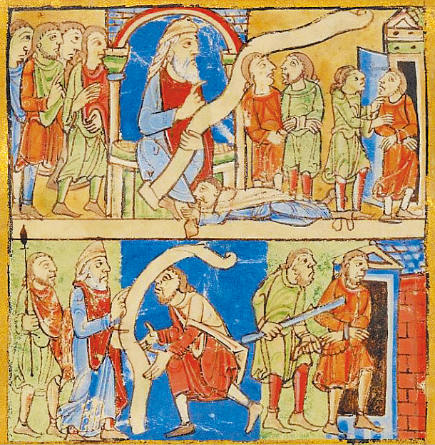 圖1. Eadwine psalter: scenes from the life of Christ and parables (detail), 1150; M.521 recto;  The Morgan Library & Museum