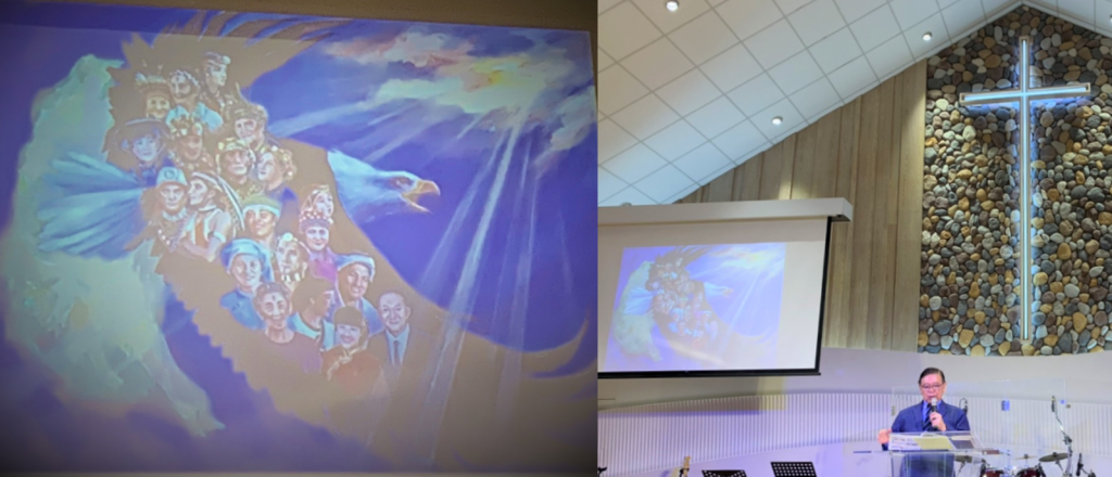 加拿大的畫家，畫出神對台灣的心意，20族族群融合，成為屬神的子民。