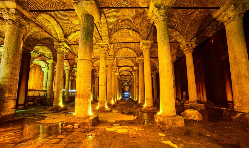 Istanbul, Turkey - OCTOBER 10, 2019: Basilica Cistern (Turkish: Yerebatan Sarayi - Sunken Palace) Underground cistern in Istanbul, Turkey, built by the Romans in the year 532